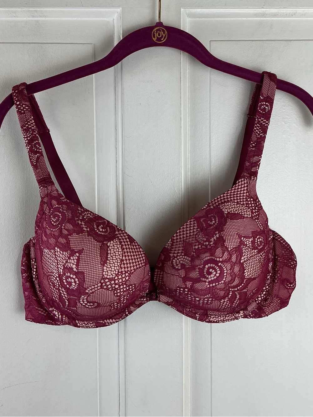 Lilyette Maidenform 0874 Dreamwire Minimizer Bra 40C Plum Purple Floral Lace